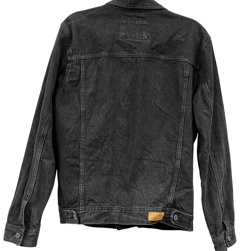 Pull & Bear Black Denim Jacket Trucker Washed Grunge Indie L Minimalist Capsule - Picture 3 of 12